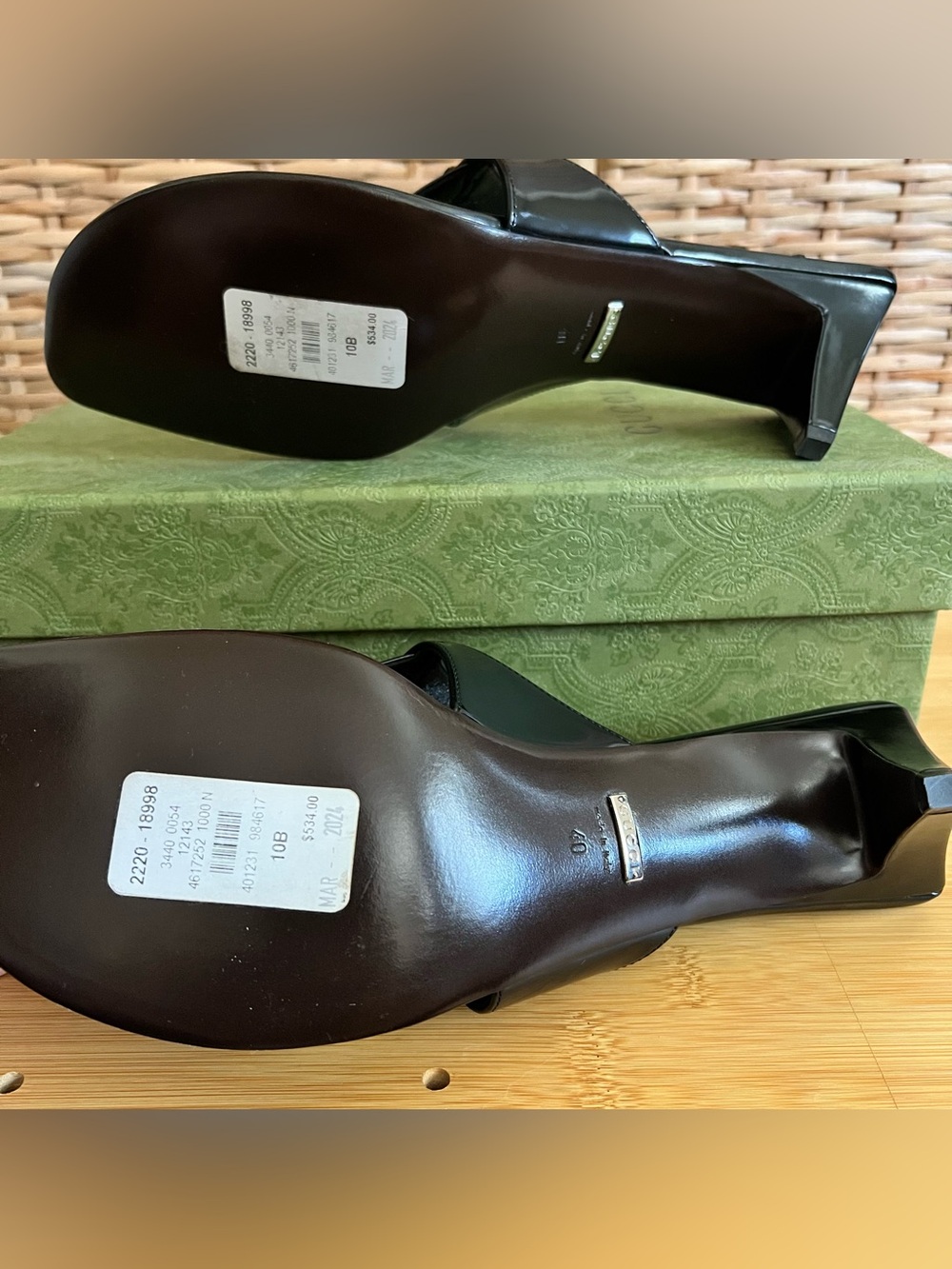 Gucci horsebit black patent leather thong kitten sandals 40 10 NEW - Picture 8 of 14
